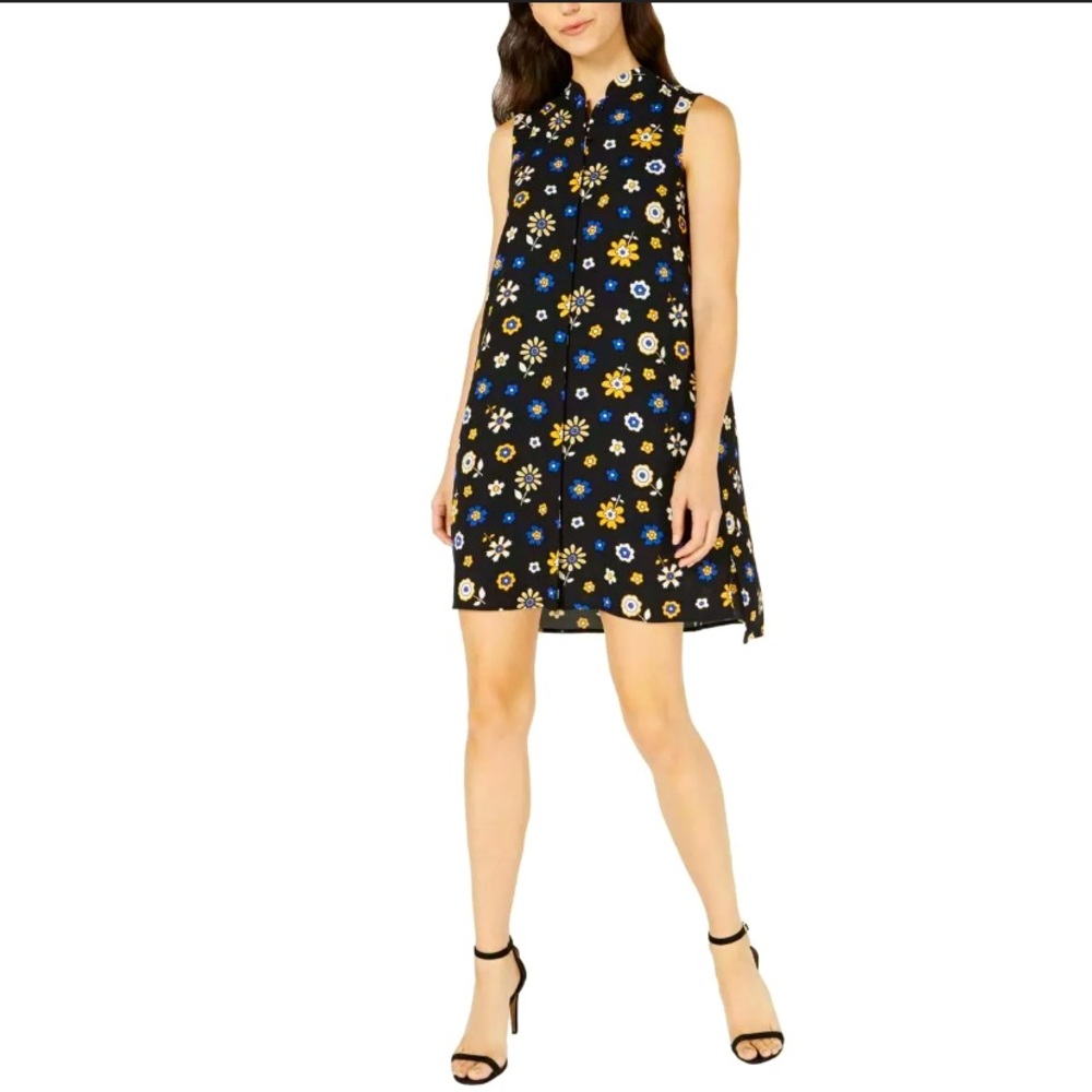 Anne Klein Floral Print Trapeze Sleeveless Dress S
